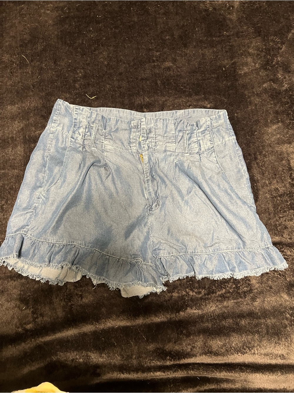 Women's Light Blue Denim Ruffle-Hem Shorts